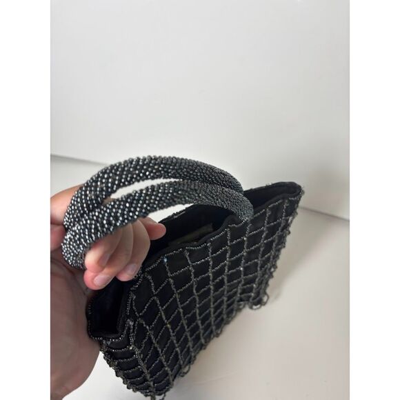 VTG Bloomingdales Beaded Bag Clutch Evening Event black Seed Bead Ibiza Dinner - Picture 8 of 9